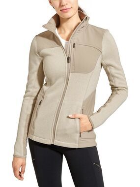 Athleta Truckee Track Full Zipper Fleece Jacket in Sandcastle Heather Size XS